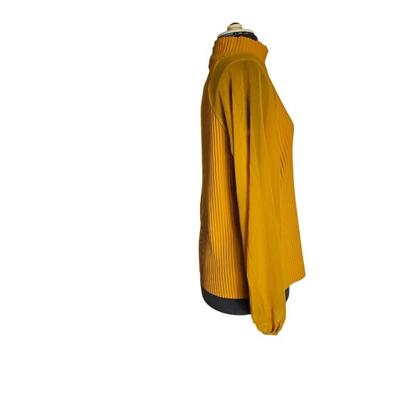 Marc New York Andrew Marc Mustard Yellow XL Long Sleeve Pleated Mock Neck Blouse - Picture 3 of 9